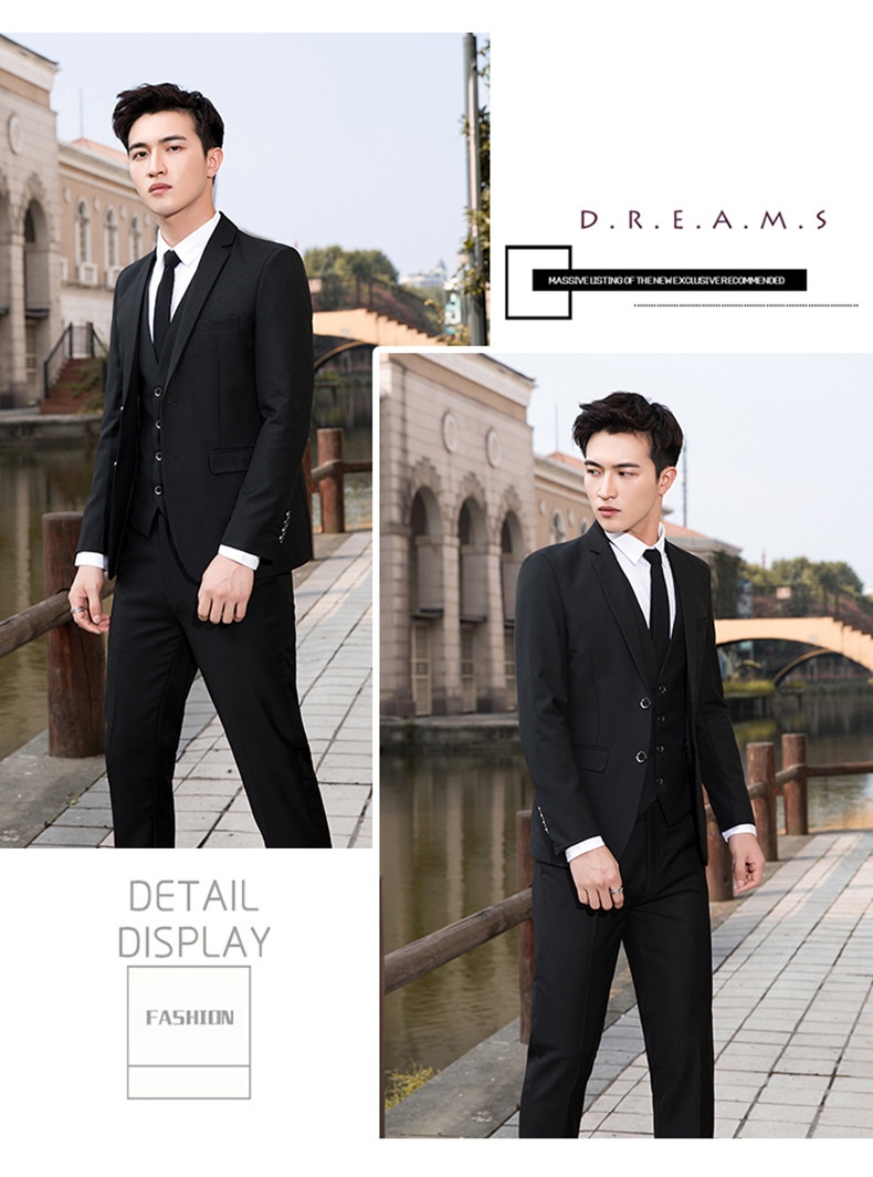 Jongens heren lente- en herfstset, Koreaans slim fit professioneel formeel pak, driedelig pak voor heren, bruidsjonker_voghion.com