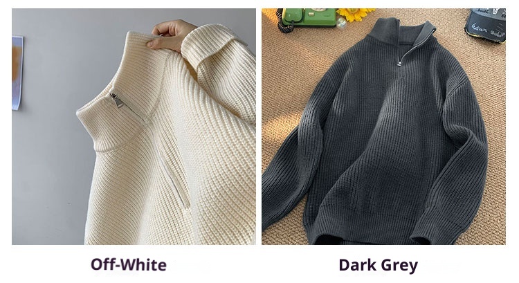 1 Half-Zip Turtleneck Sweater For Men Winter 2023 New Solid Color Knitwear Korean Style Lazy Casual Jacket_voghion.com