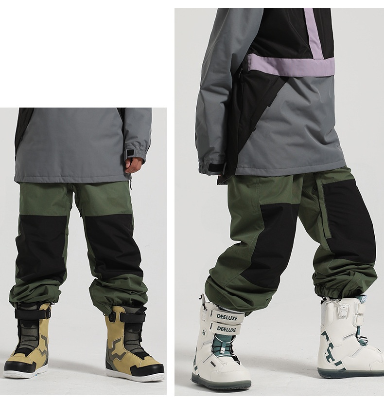 001 Damen-Snowboardhose mit Bündchen, locker geschnitten, wasserdicht, atmungsaktiv, warm, farblich abgesetzt, Arbeitshose, Schneehose für Herren, Outdoor-Skibekleidung_voghion.com