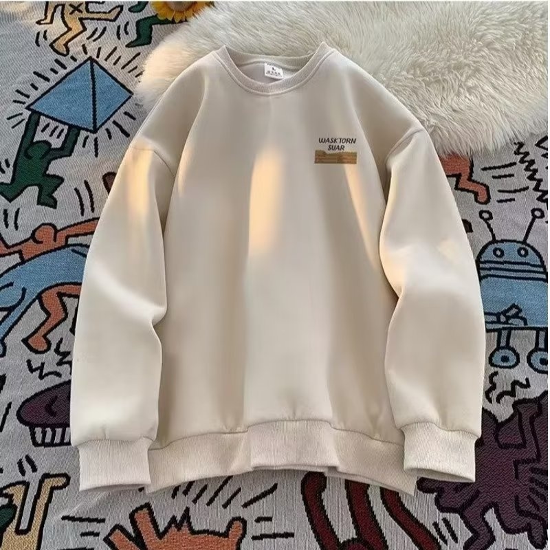 boy Boy 2024 American Style Cool Retro Heavyweight Crew Neck Sweatshirt For Men Autumn Winter Fleece Loose Trendy Brand Handsome_voghion.com