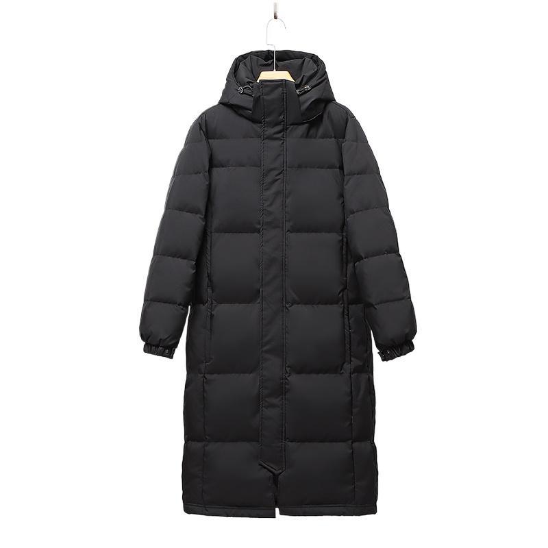 Doudoune ChicShe Zhongxi noire pour femme, extra longue, au-dessus du genou, épaisse, coupe ample, capuche amovible, nouveau modèle 2024._voghion.com