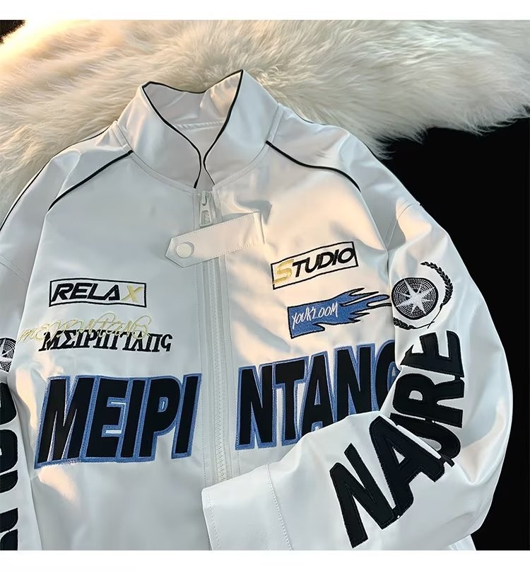 QFV507045555501<2 Veste bomber rétro américaine tendance en cuir PU pour homme, style baseball, printemps-automne._voghion.com