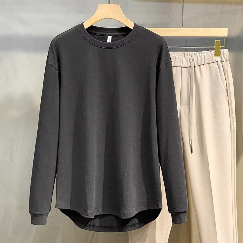 Maglietta a maniche lunghe da ragazzo, ampia, tinta unita, stile giapponese, girocollo, da uomo, taglie forti, in cotone_voghion.com