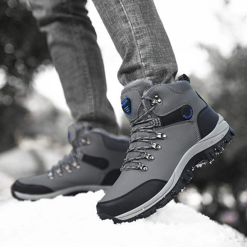 ShoeGlobe Winter Cotton Shoes With Fleece Lining, Warm Hiking Shoes, Men's Outdoor Waterproof Thickened High-top Non-slip_voghion.com