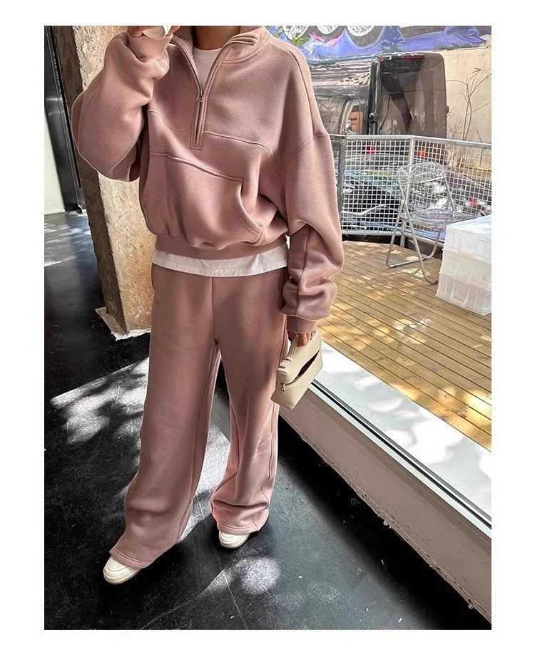 001 Casual sportpak voor dames, herfst/winter 2024 Nieuwe losse korte jas en wijde pijpen tweedelig set, rechte pijpen_voghion.com