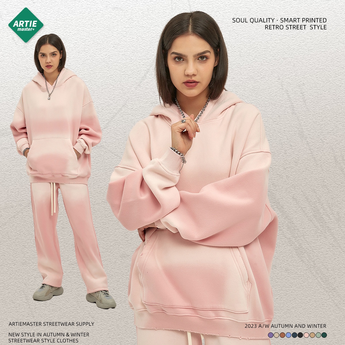 Abbigliamento da uomo ARTIE | Autunno Inverno 2025 Nuovo Colore Solido Foderato in Pile Ispessito 360g Tinto a Spruzzo Vintage Con Cappuccio_voghion.com