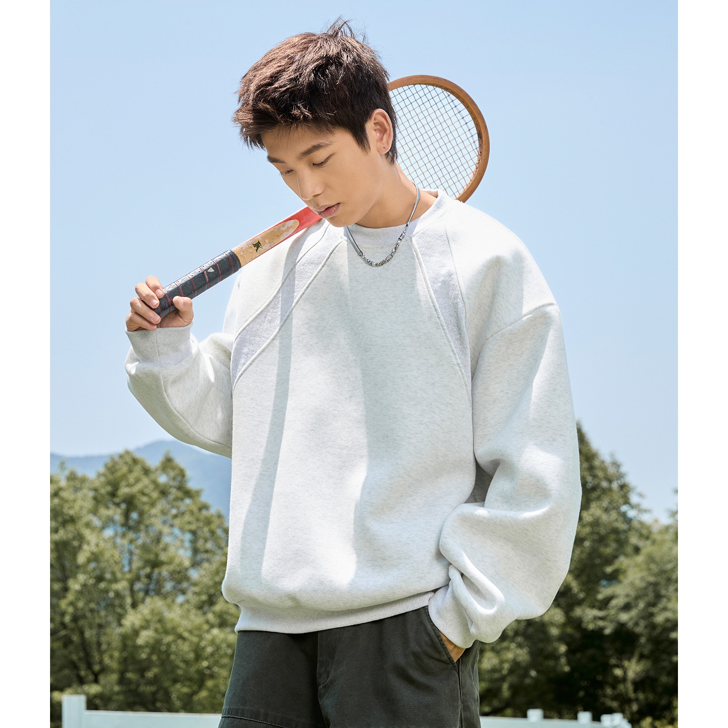 Sweat-shirt à col rond épais en patchwork de coton spatial pour homme, automne, marque tendance, coupe carrée, pull décontracté_voghion.com