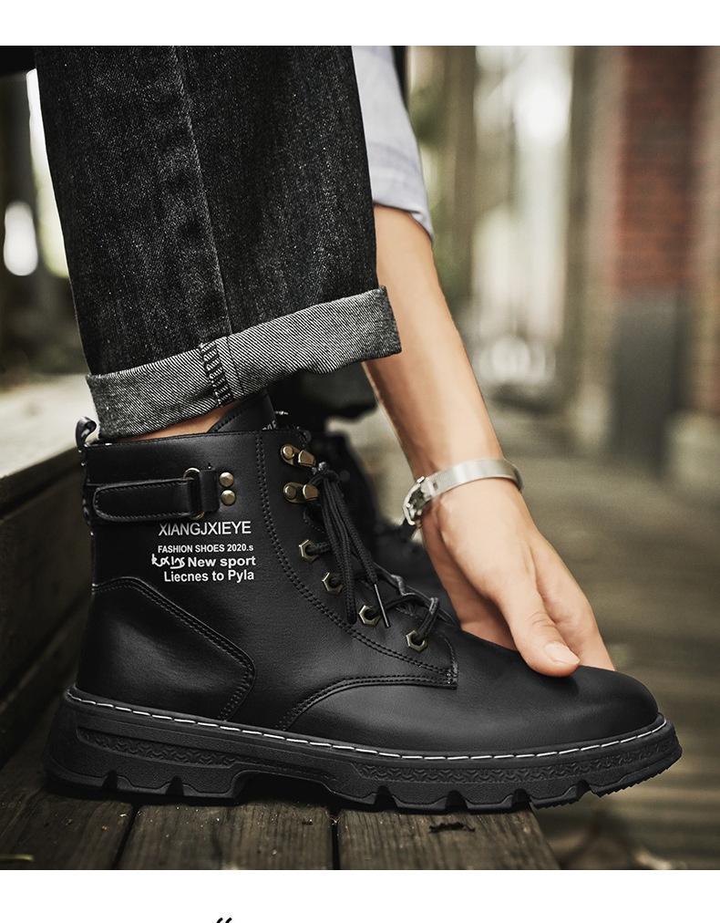 ShoeGlobe Herren Herbst/Winter Neue Mode Outdoor High-Top Martin Jugend Trend Dicksohle Gelbe Wanderschuhe Arbeitsschuhe_voghion.com