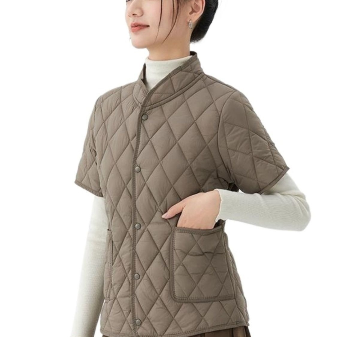 ChicShe Women's Short Jacket Lightweight Coat Autumn Winter Warm Clothing Mid-Sleeve Base Layer Down Cotton Liner Inner Wear_voghion.com