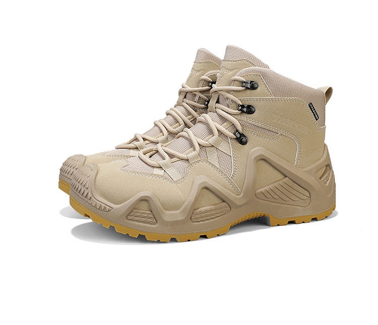 ShoeGlobe Outdoor Mid-Top Waterproof Hiking Sports Versatile Men's Combat Desert Boots Breathable Non-Slip Wear-Resistant_voghion.com