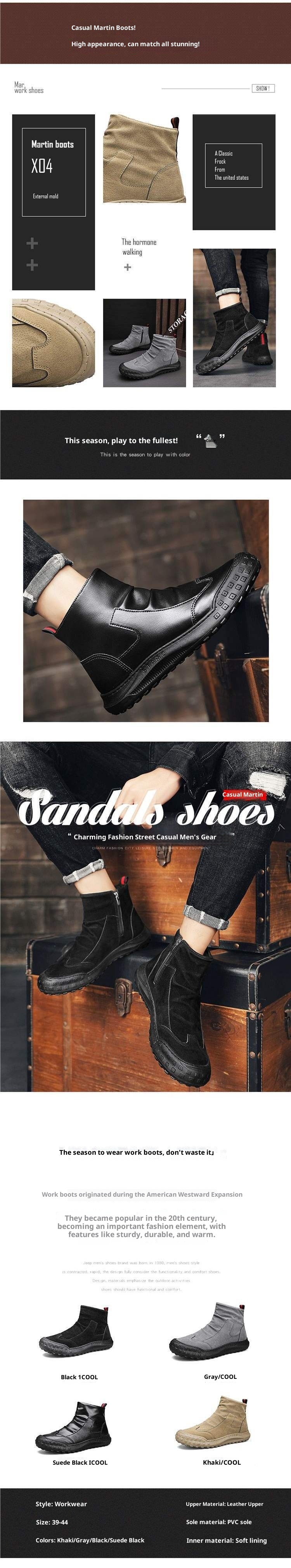 ShoeGlobe ShoeGlobe Automne 2025 Nouveauté Chaussures de travail pour hommes, résistantes à l'usure, antidérapantes, montantes, imperméables, idéales pour le sport et la randonnée_voghion.com