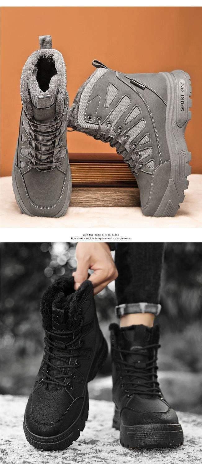 Bottes d'hiver ShoeGlobe imperméables en coton doublées polaire, chaudes et épaisses, pour la neige, le travail, la randonnée et l'entraînement. Semelle épaisse antidérapante. Idéales pour le travail, la randonnée et l'entraînement._voghion.com