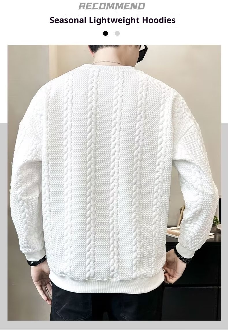 Sweat-shirt blanc pour homme, allure haut de gamme, style printanier, nouvelle tendance hiver 2024 à col rond, pièce automnale unique._voghion.com