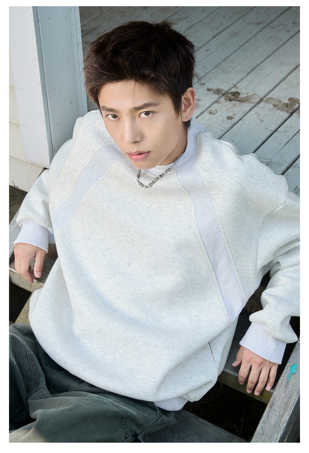 Sweat-shirt à col rond épais en patchwork de coton spatial pour homme, automne, marque tendance, coupe carrée, pull décontracté_voghion.com