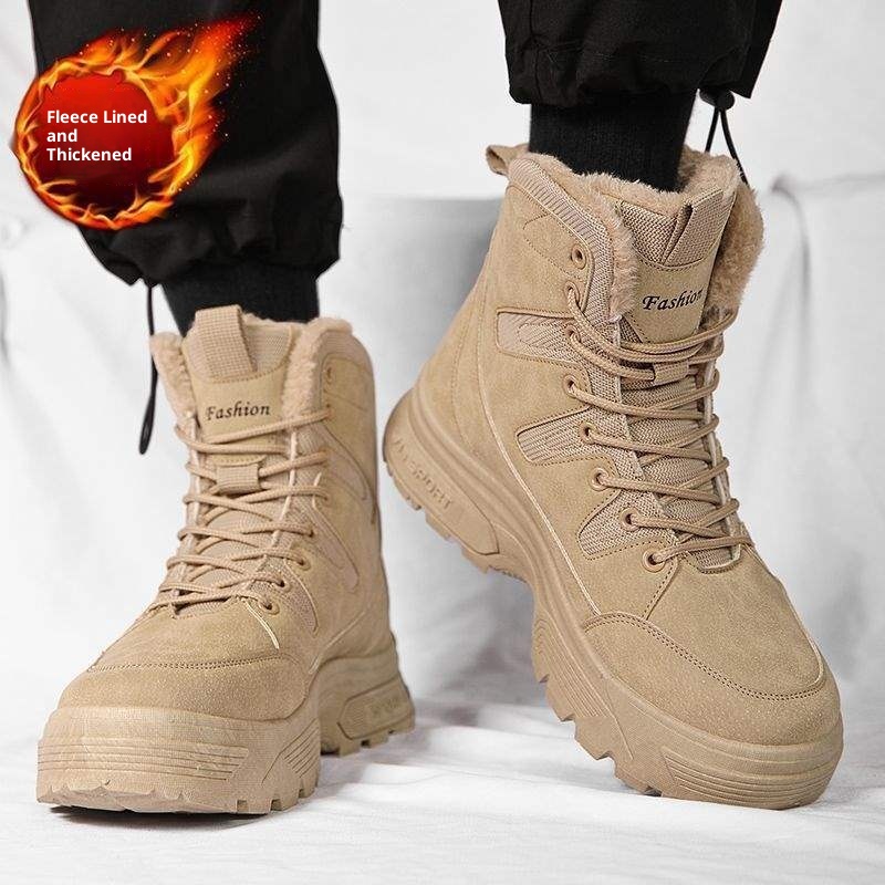 Bottes d'hiver ShoeGlobe imperméables en coton doublées polaire, chaudes et épaisses, pour la neige, le travail, la randonnée et l'entraînement. Semelle épaisse antidérapante. Idéales pour le travail, la randonnée et l'entraînement._voghion.com