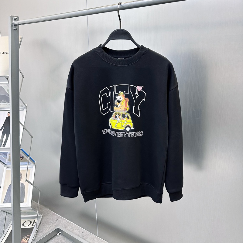 Pull homme à col rond noir en polaire, motif maison d'oiseau, style automne-hiver, tendance._voghion.com