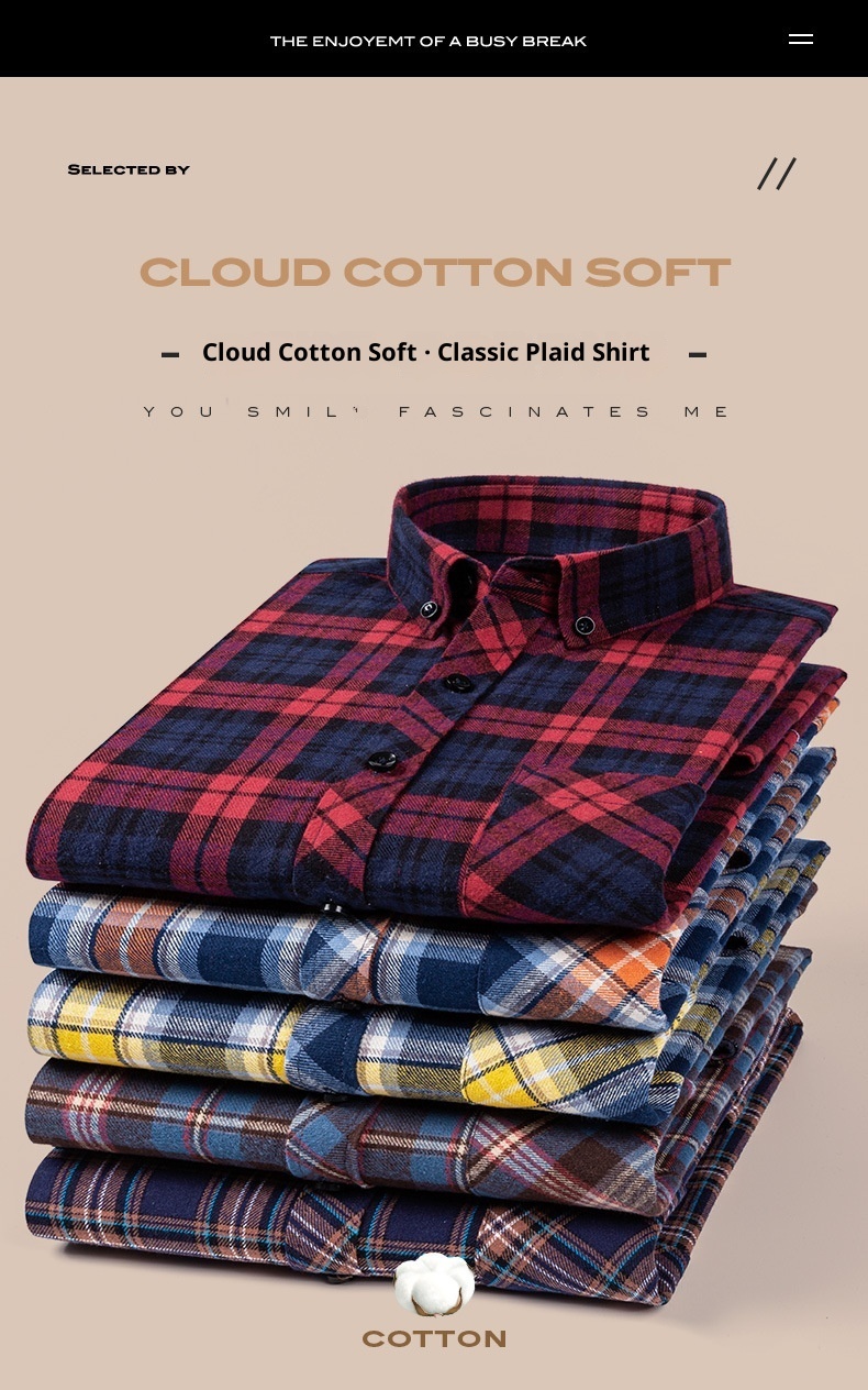 ForMen Herbst Winter Jugend Reine Baumwolle Gebürstetes Karomuster Modisches Freizeit-Flanellhemd mit langen Ärmeln Neu Herren_voghion.com