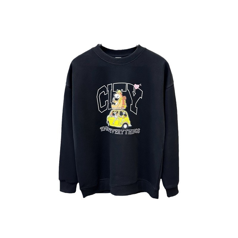 Pull homme à col rond noir en polaire, motif maison d'oiseau, style automne-hiver, tendance._voghion.com