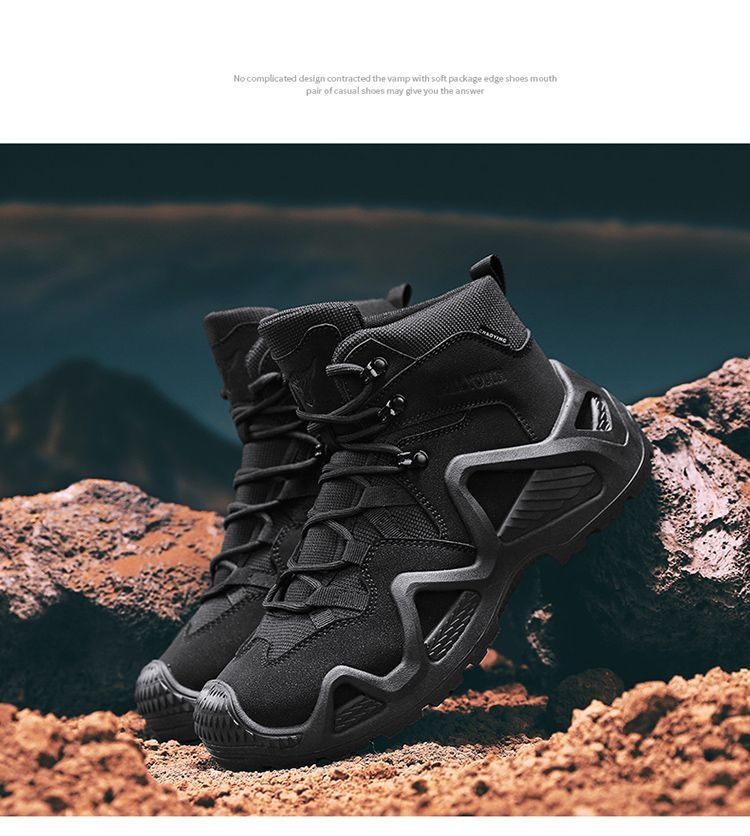ShoeGlobe Outdoor Mid-Top Waterproof Hiking Sports Versatile Men's Combat Desert Boots Breathable Non-Slip Wear-Resistant_voghion.com