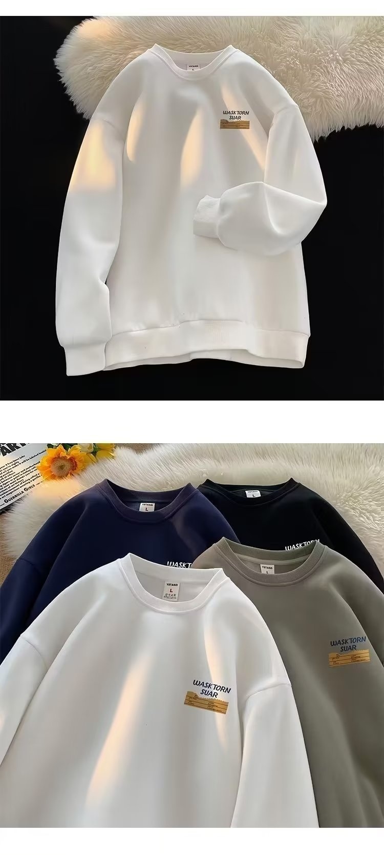boy Boy 2024 American Style Cool Retro Heavyweight Crew Neck Sweatshirt For Men Autumn Winter Fleece Loose Trendy Brand Handsome_voghion.com