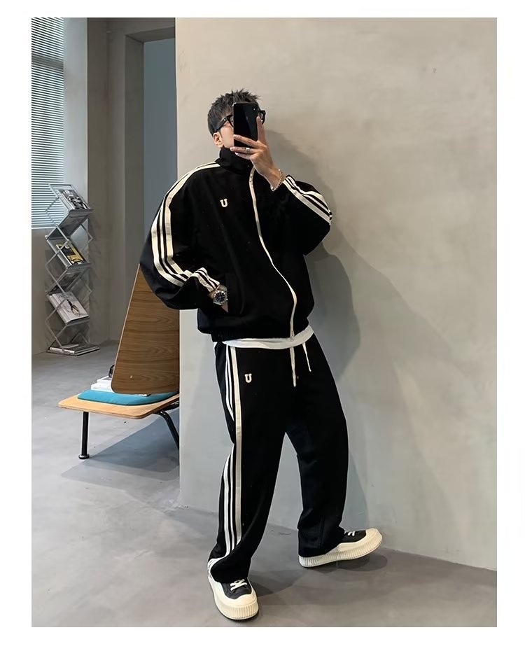 001 2024 Giacca casual invernale da uomo, stile coreano, alla moda, con colletto alla coreana, stile due pezzi, stile sportivo per studenti_voghion.com