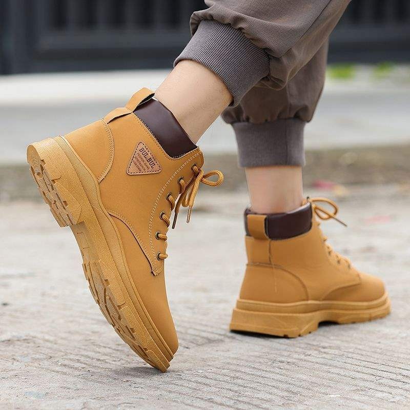 ShoeGlobe Martin 2025 Autunno Inverno Stivali da trekking alti da lavoro gialli Scarpe da uomo con suola spessa_voghion.com