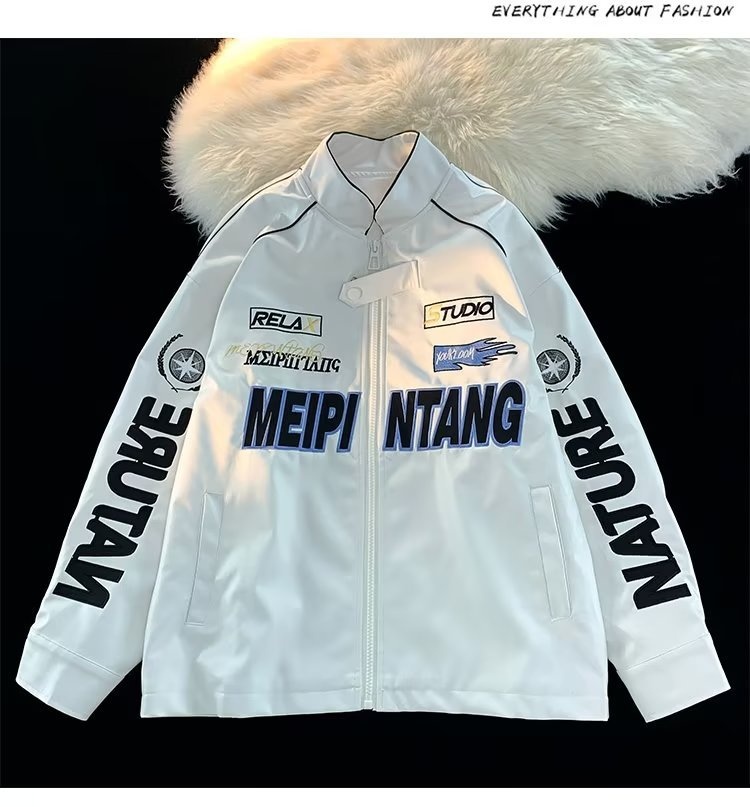 QFV507045555501<2 Veste bomber rétro américaine tendance en cuir PU pour homme, style baseball, printemps-automne._voghion.com