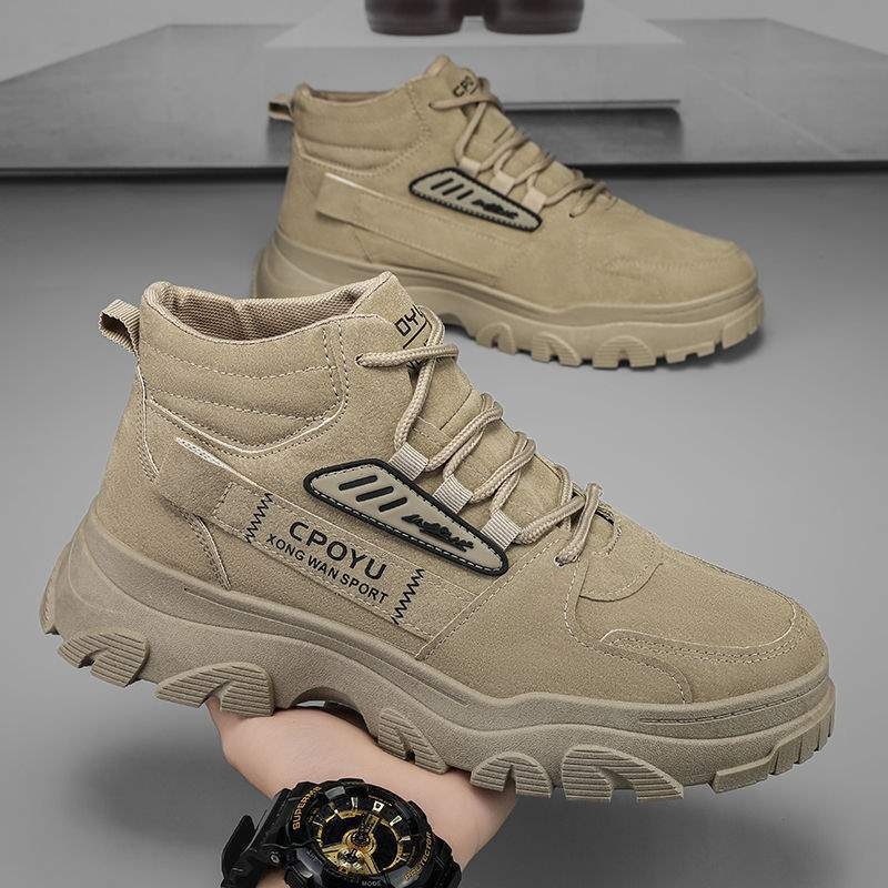 Bottes de randonnée montantes ShoeGlobe Martin Spring pour hommes, imperméables, antidérapantes, pour le travail et la sécurité en extérieur, avec semelle épaisse rehaussante._voghion.com