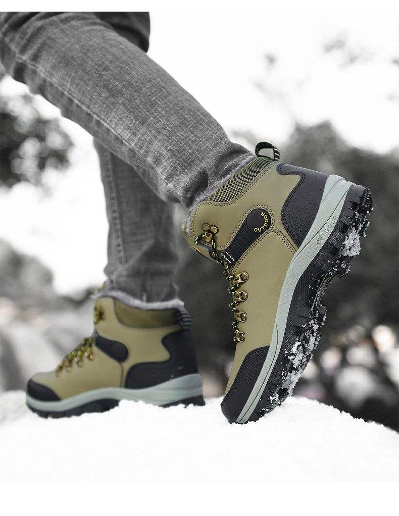 ShoeGlobe Winter Cotton Shoes With Fleece Lining, Warm Hiking Shoes, Men's Outdoor Waterproof Thickened High-top Non-slip_voghion.com