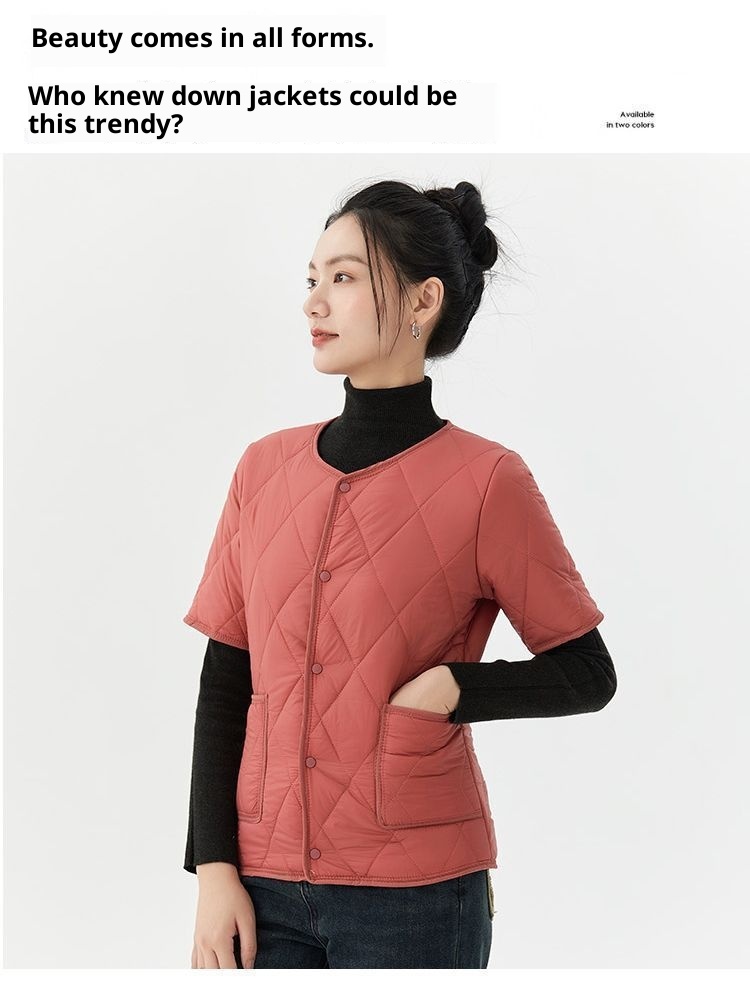 ChicShe Women's Short Jacket Lightweight Coat Autumn Winter Warm Clothing Mid-Sleeve Base Layer Down Cotton Liner Inner Wear_voghion.com