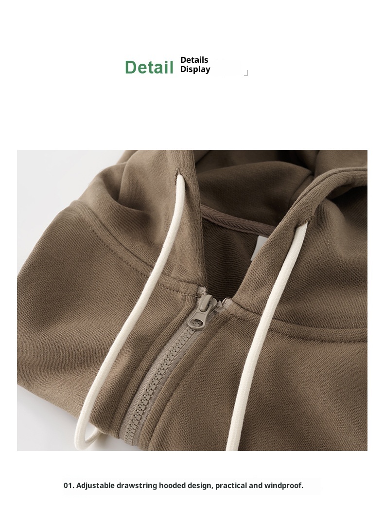 600g męska kurtka kardigan American Heavyweight Silver Fox Fleece, jesień-zima, pogrubiona i podszyta, jednolity kolor,_voghion.com