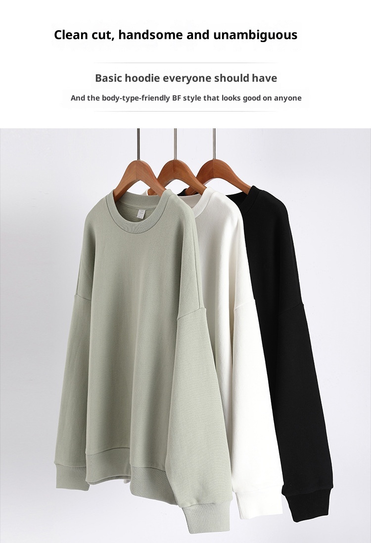 Boy Herren-Sweatshirt in Übergröße, lockere Passform, überschnittene Schultern, lange Ärmel, Rundhalsausschnitt, einfarbig, aus reiner Baumwolle, lockere Passform, Oversize-Schnitt, Rundhalsausschnitt, einfarbig._voghion.com