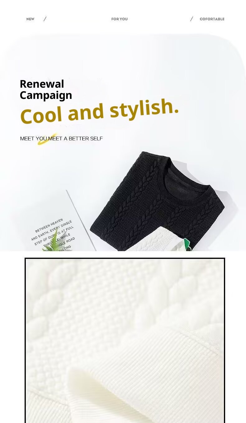 Sweat-shirt blanc pour homme, allure haut de gamme, style printanier, nouvelle tendance hiver 2024 à col rond, pièce automnale unique._voghion.com