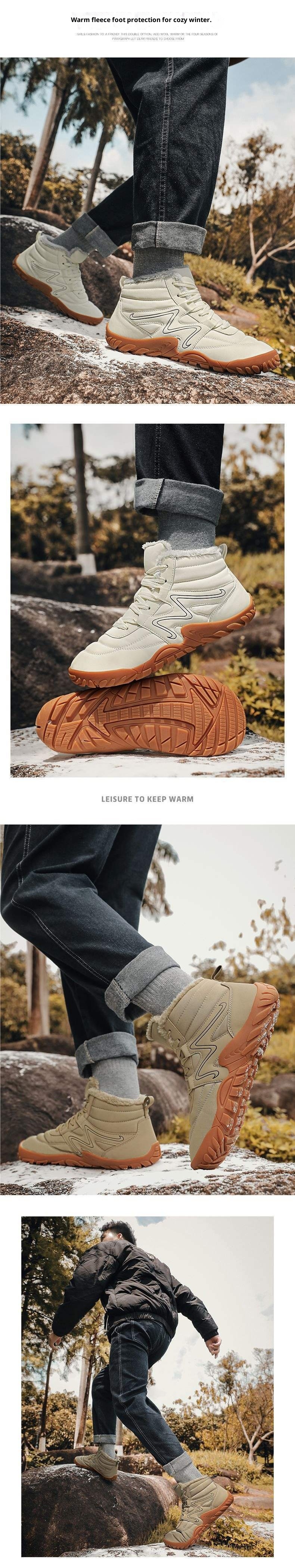 ShoeGlobe Men's Martin Boots High Top Autumn Winter New Waterproof Outdoor Work Non-Slip Hiking Couple Style Fleece-Lined Cotton_voghion.com