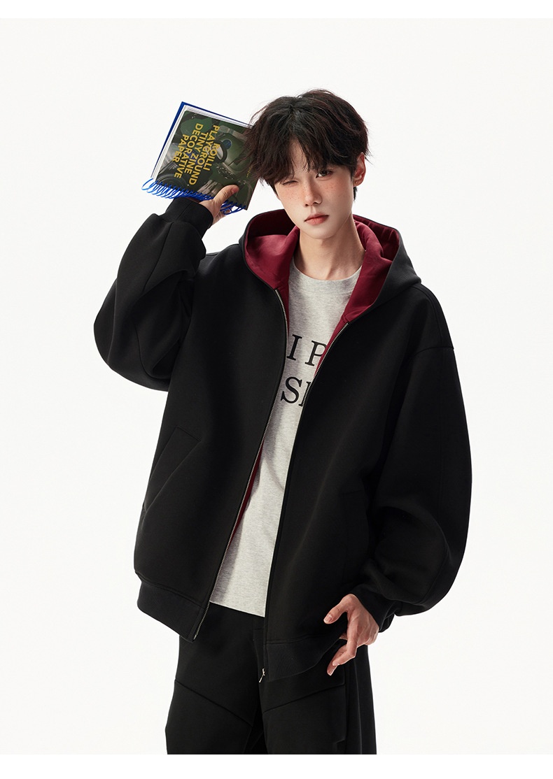 boy Boy American Style Casual Sweatshirt For Men And Women, Autumn New Trendy Loose Fit Versatile Color-Block Couple Hooded_voghion.com