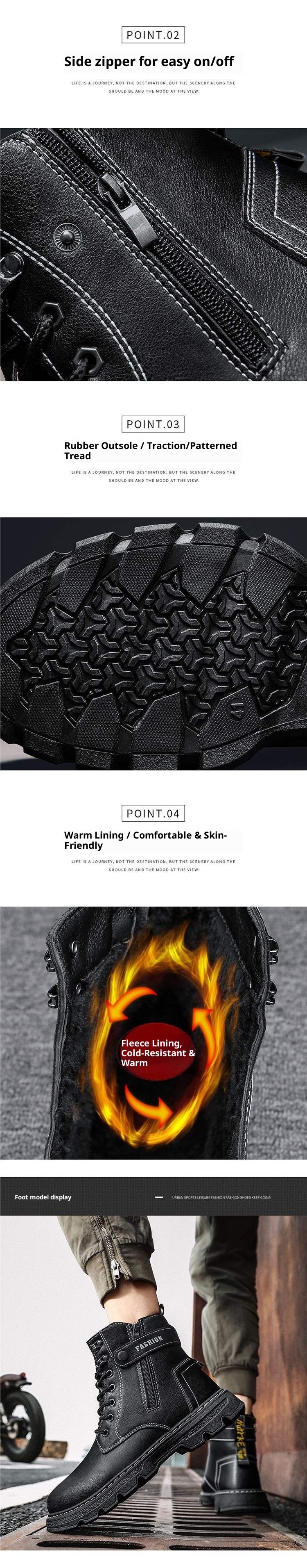 ShoeGlobe High-Top Herren Winterschuhe mit Fleecefutter, dicker, warmer Doppel-Baumwoll-Sohle, geeignet für Outdoor-Aktivitäten wie Wandern, Wandern und Motorradfahren. Wasserdicht._voghion.com