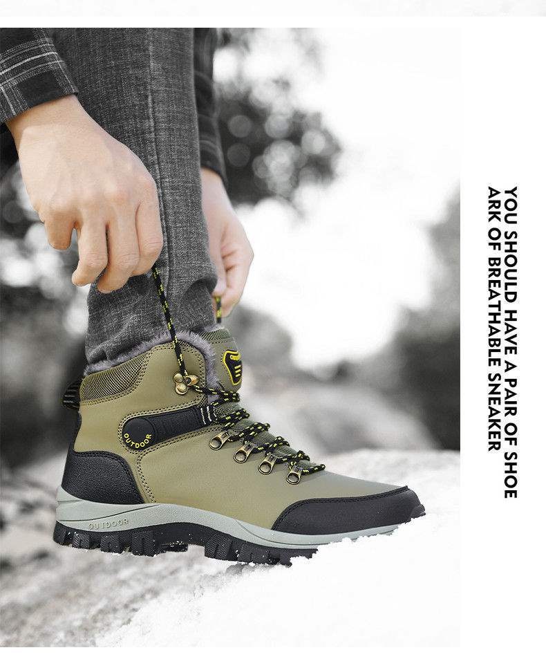 ShoeGlobe Winter Cotton Shoes With Fleece Lining, Warm Hiking Shoes, Men's Outdoor Waterproof Thickened High-top Non-slip_voghion.com