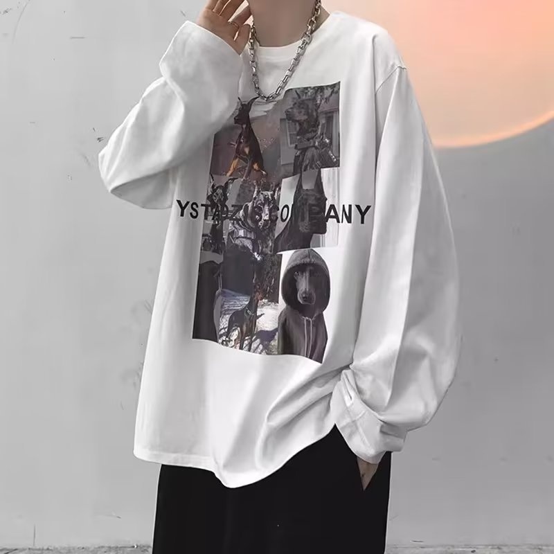boy Boy Printed Versatile Long Sleeve T-Shirt For Men 2024 Spring And Autumn Trendy Brand Loose Fit Youth Casual Base Shirt Tee_voghion.com
