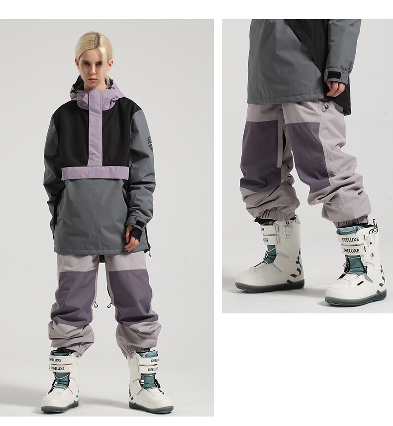 001 Damen-Snowboardhose mit Bündchen, locker geschnitten, wasserdicht, atmungsaktiv, warm, farblich abgesetzt, Arbeitshose, Schneehose für Herren, Outdoor-Skibekleidung_voghion.com