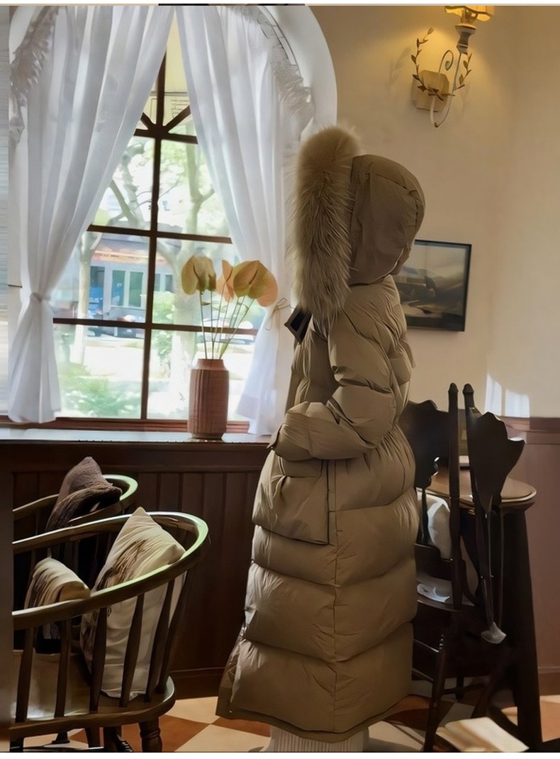 ChicShe 2024 New Winter Large Fur Collar Hooded Thickened Long White Duck Warm Korean Style Women's Down Jacket Coat_voghion.com