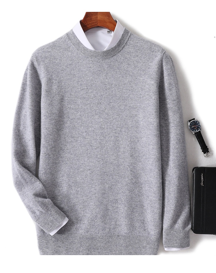 Maglione da uomo in pura lana 100% lavorato a maglia con scollo rotondo, autunno e inverno, senza cuciture, con base in cashmere_voghion.com