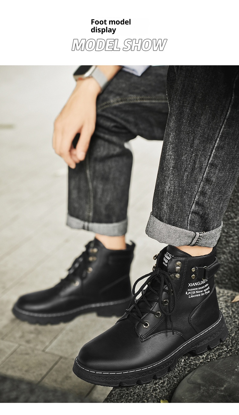 ShoeGlobe Herren Herbst/Winter Neue Mode Outdoor High-Top Martin Jugend Trend Dicksohle Gelbe Wanderschuhe Arbeitsschuhe_voghion.com