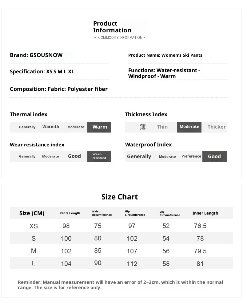 001 Gsousnow da donna, pantaloni da sci da snowboard, antivento, impermeabili, spessi e caldi, pantaloni da neve da donna_voghion.com