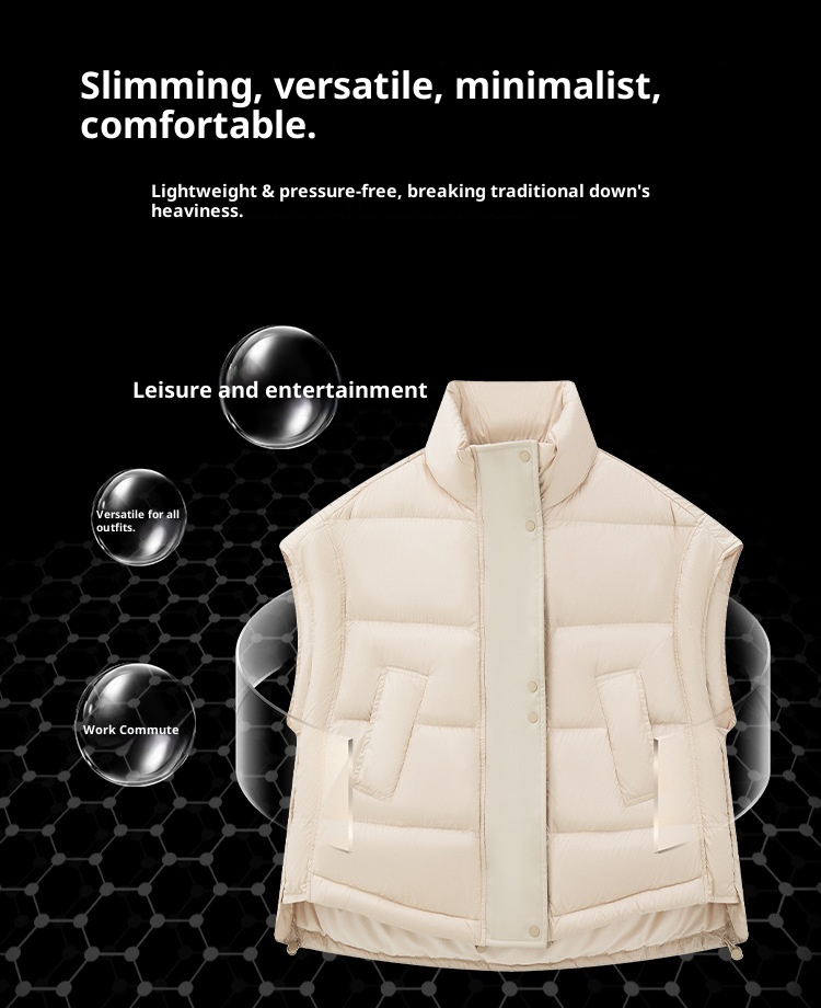 Veste sans manches courte et légère ChicShe pour femme, idéale pour l'automne et l'hiver. Col rond et doublure en duvet._voghion.com