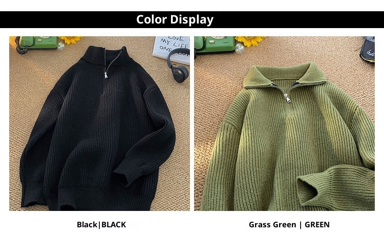1 Half-Zip Turtleneck Sweater For Men Winter 2023 New Solid Color Knitwear Korean Style Lazy Casual Jacket_voghion.com