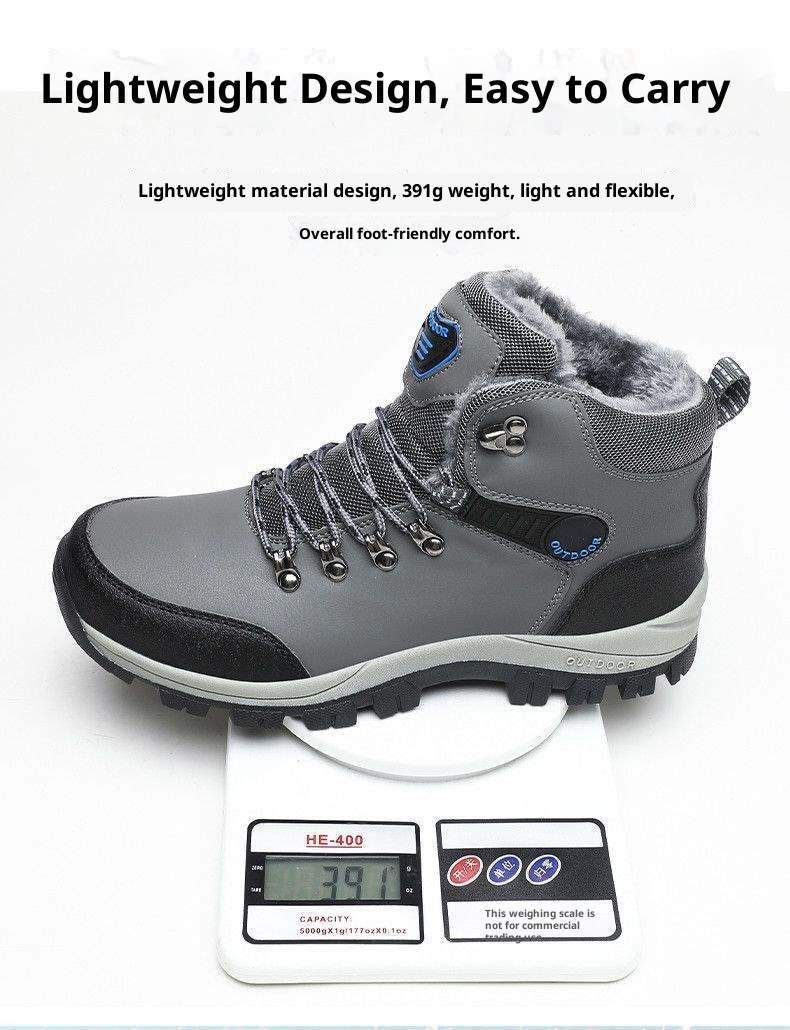 ShoeGlobe Winter Cotton Shoes With Fleece Lining, Warm Hiking Shoes, Men's Outdoor Waterproof Thickened High-top Non-slip_voghion.com