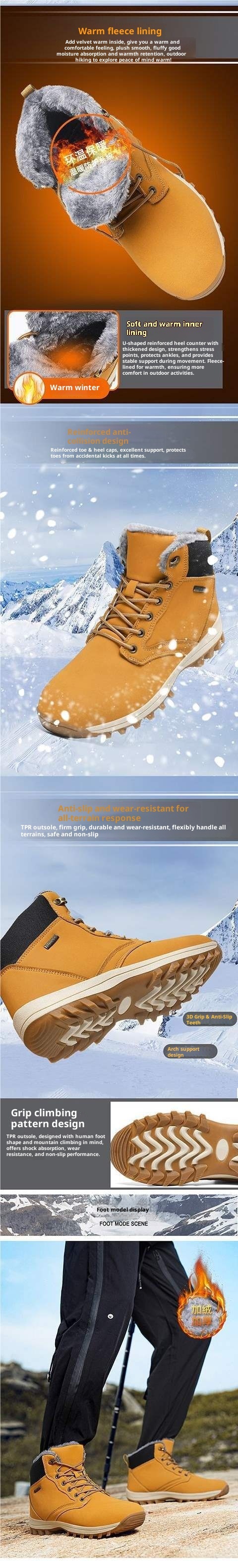 ShoeGlobe invernali con fodera in pile, caldi stivali da neve, antiscivolo, resistenti all'usura, impermeabili, scarpe da trekking e arrampicata all'aperto, da uomo_voghion.com