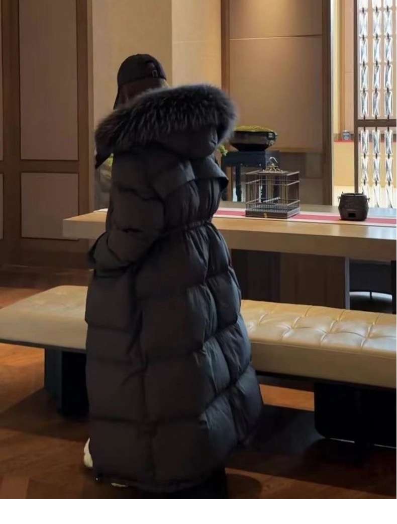 ChicShe 2024 New Winter Large Fur Collar Hooded Thickened Long White Duck Warm Korean Style Women's Down Jacket Coat_voghion.com