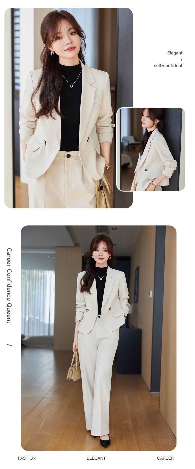 GraceChic Frühjahr/Herbst 2024 Neuer Petite-Short-Anzug für Damen, kleiner Blazer mit weit geschnittener Hose, zweiteiliges Set für den täglichen Weg zur Arbeit_voghion.com