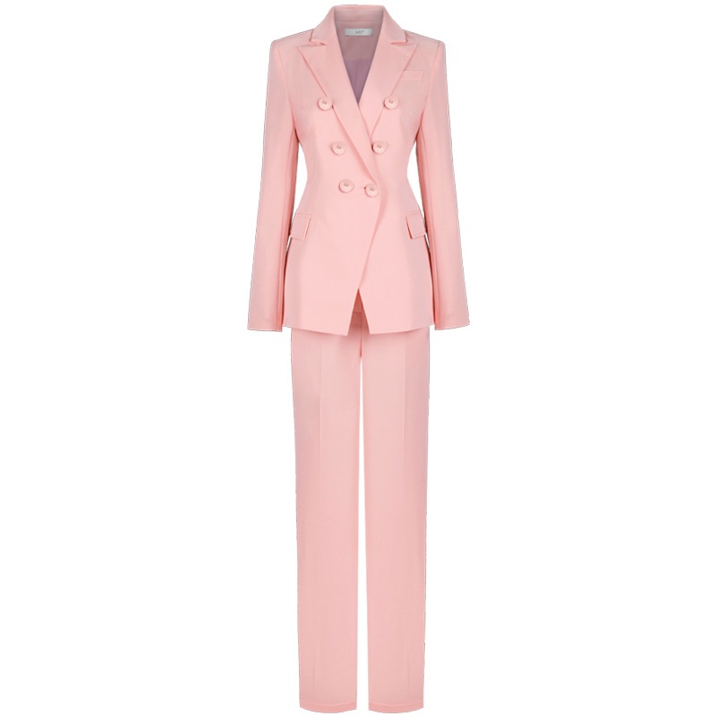 GraceChic Fashion Long Sleeve For Women Socialite White-collar Commuter Interview Workwear Pink Wide-leg Slimming Pants Suit_voghion.com